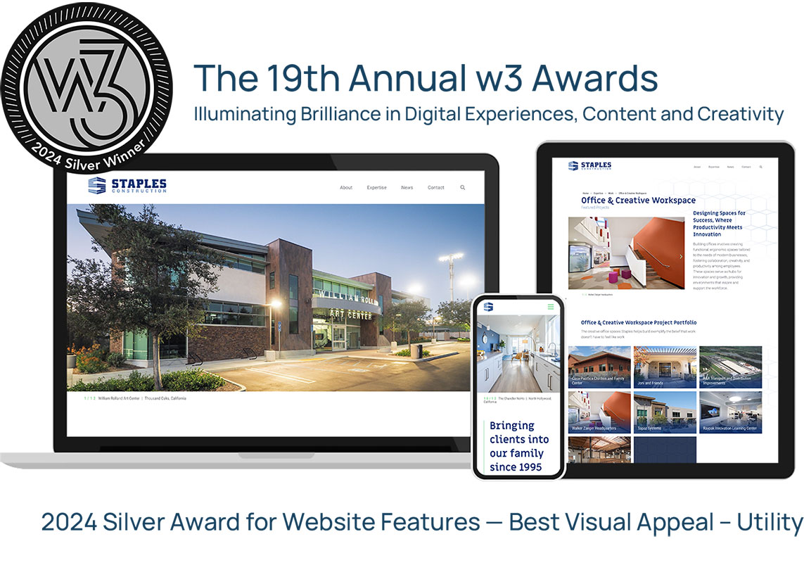 2024 W3 Award for Staples Construction Website