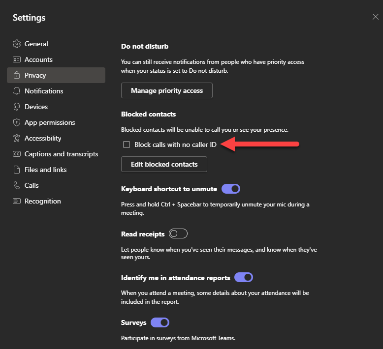 Block Calls with No Caller ID in Teams